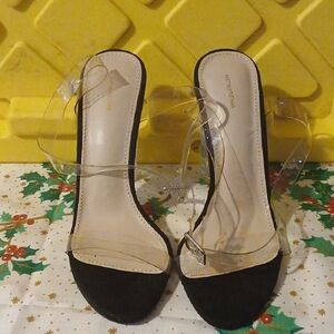 Pretty litte Thing Black and Clear Strap Heels